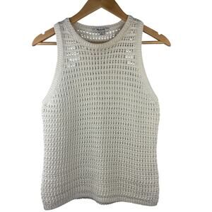 Like New Open-Knit White Sleeveless Sweater Tank Top